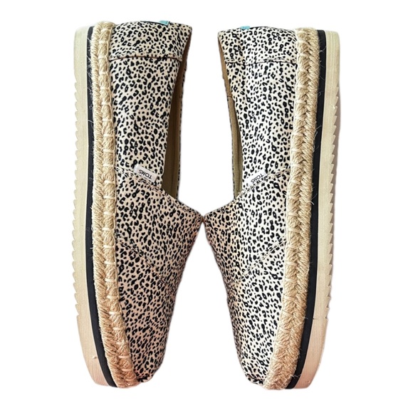 Toms Shoes - TOMS Alpargata Rope Platform Slip On Black Cream Leopard Print Women's Size 7.5